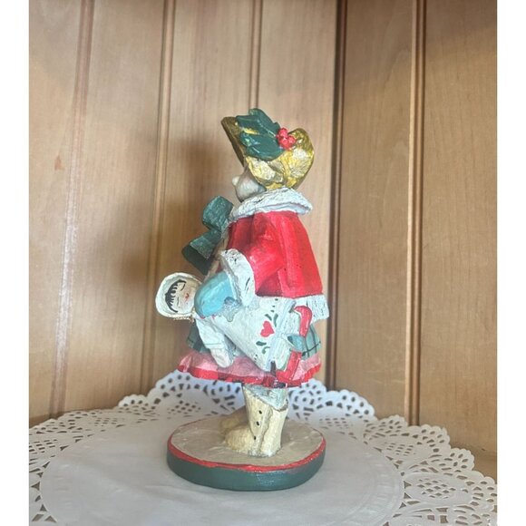 Vintage Hand-Painted Wooden Christmas Caroler House of Hatten Girl Doll Folk Art - Picture 7 of 7